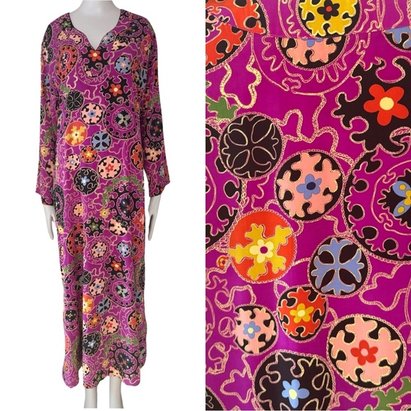 Natori Other - NATORI Vintage Silky Geometric Print Caftan Kaftan Nightgown Loungewear Retro